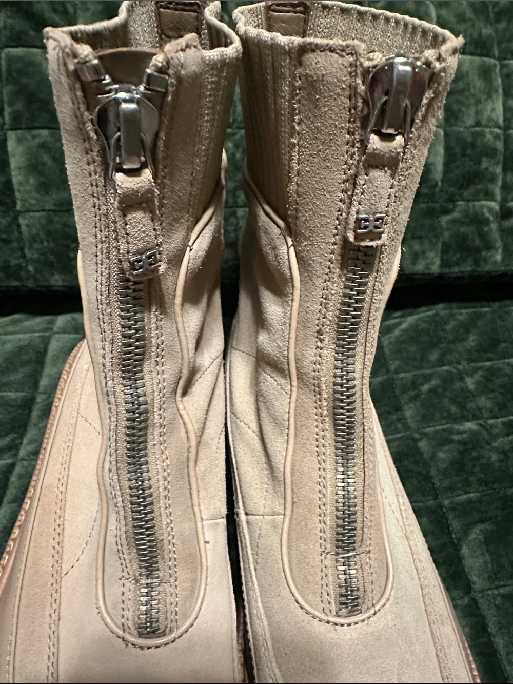 Sam Edelman Beige Front-Zip Chunky Sole Ankle Boots